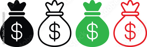 Four colorful money bags with dollar signs and crowns on top.