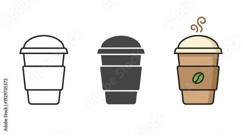 Coffee Cup Illustration Set with Various Designs Isolated on White