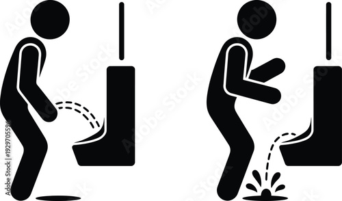 Illustration of proper and improper urinal usage etiquette