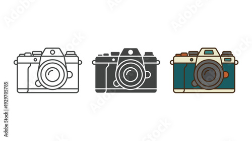 Camera Icons Set in Different Styles Isolated on White Background