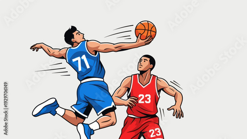 Basketball players in action dunking and competition illustration