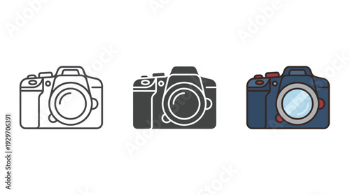 Camera Icons Set in Various Colors and Styles Isolated on White Background