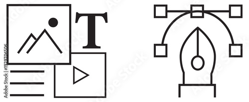 Geometric shapes and abstract symbols in black and white