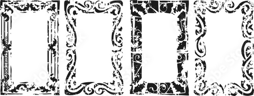 Set of four ornate vintage frames with decorative borders in black and white