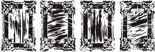 set of four vintage distressed wood frames with decorative floral corners and grunge texture