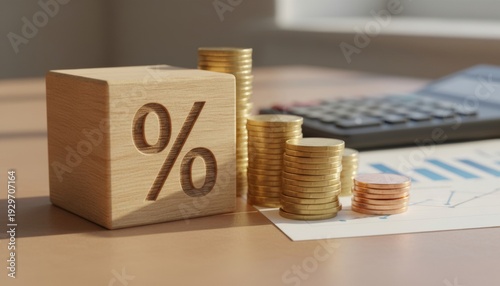 Financial growth and interest rate concept with coins and calculator