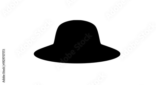 Wide brim hat icon in flat black silhouette style black white icon 
