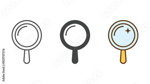 Magnifying Glass Icon Set with Various Styles Isolated on White