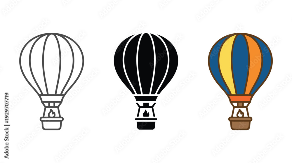 Fototapeta premium Hot Air Balloons in Various Colors and Styles Isolated on White Background