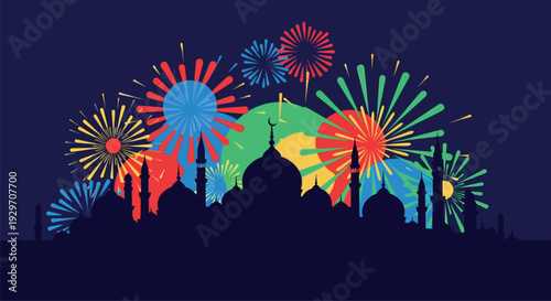 Eid ramadan mix fireworks isolated on transparent background