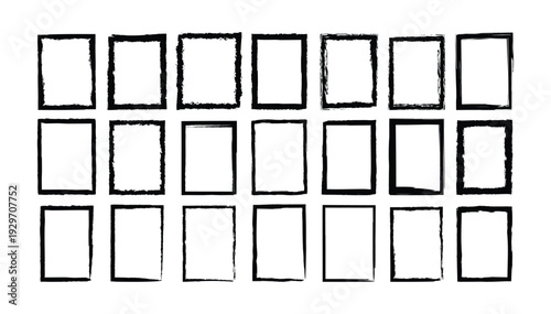 Hand Drawn Grunge Square Frame Collection Rough Sketch Box Border Vector Set