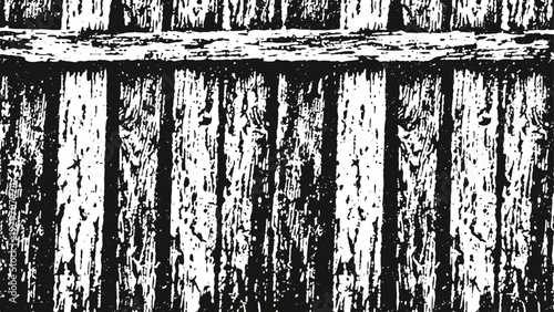 Black and white grunge wood texture background with vertical planks and horizontal beam detail