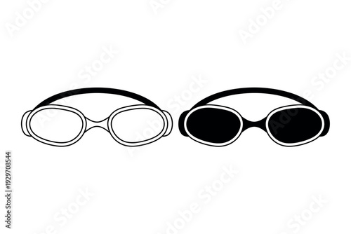 Black and White Swimming Goggles Illustration with Clear and Dark Lenses Side by Side