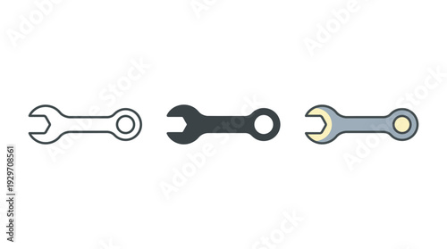 Wrench Icons Set in Various Styles Isolated on White