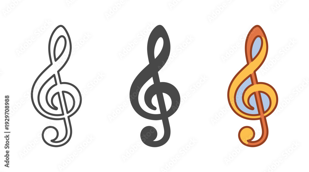Obraz premium Treble Clef Music Symbols in Various Colors and Styles Isolated on White Background