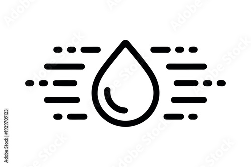 Minimalist Water Drop Icon Design with Lines and Dots on White Background
