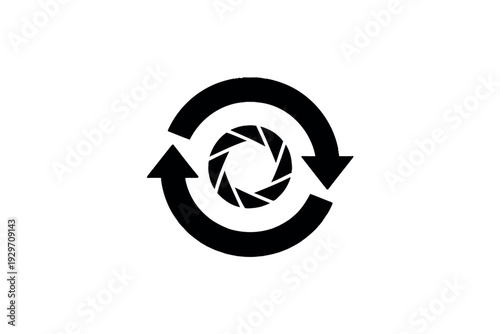 Black camera lens icon rotating