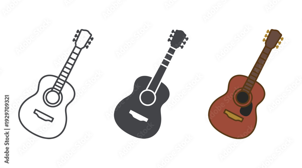 Naklejka premium Guitar Set Vector Illustration on White Background