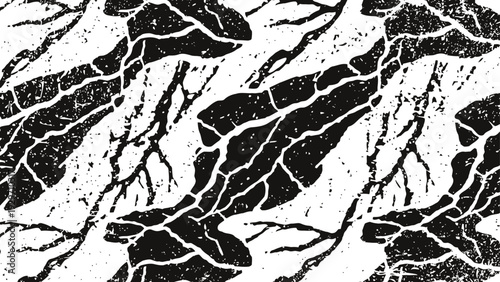 Black leaves pattern with texture on white background abstract foliage design with rough noise effect and artistic