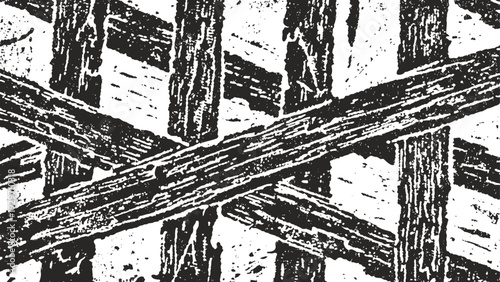 Wooden planks nailed across an old door, rustic texture, vintage aged wood background