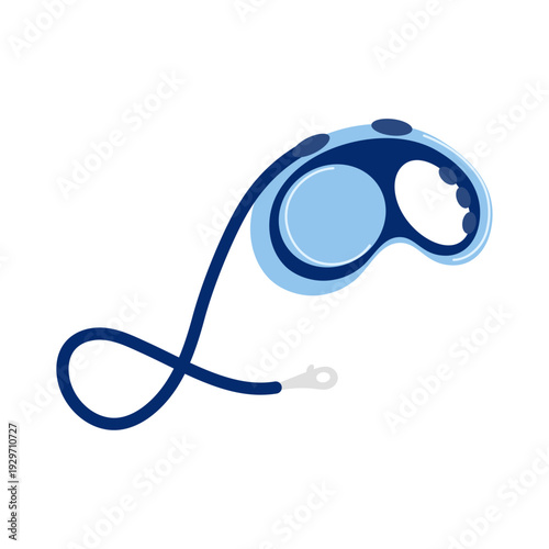 Retractable dog leash in flat vector style. Automatic pet leash with handle and cord isolated on light background. Walking accessory for dog training and outdoor activities.