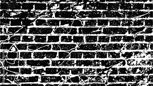 Black and white cracked brick wall texture grunge distressed surface with peeling paint background