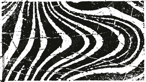 distressed black and white abstract wave pattern with grunge texture background design
