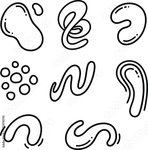 Abstract organic shapes and doodles in a playful, hand-drawn style.