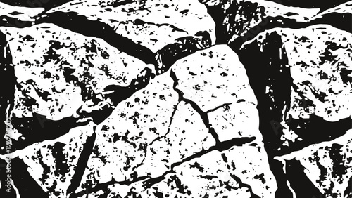 Close up of cracked rock surface texture in monochrome, natural stone pattern detail