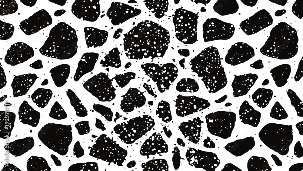 Fototapeta premium Black and white terrazzo pattern with irregular stone chips scattered on white background