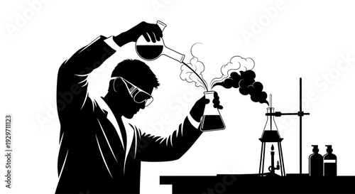 The Chemist's Revelation: In the heart of a lab, a chemist concentrates as they navigate a challenging experiment, their silhouette set against the backdrop of their tools