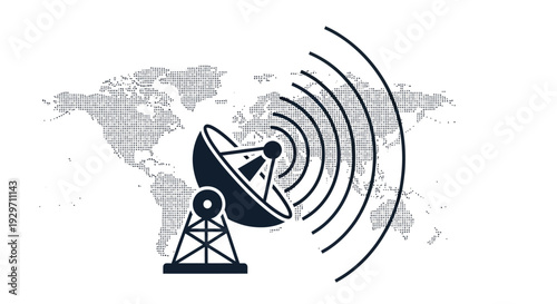 Global Connectivity: A sleek satellite dish sends and receives signals, its curved surface focused on the world, symbolizing seamless communication across borders.