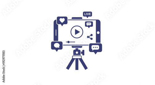 Live Streaming Setup: A contemporary illustration captures the essence of modern live streaming, showcasing a smartphone mounted on a tripod, complete with live indicators and social media elements