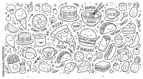 Vector doodle fast food collection. Hand drawn Art Collection PNG transparent