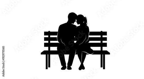 Silhouette Couple's Serenity on a Bench: The tender silhouette of a couple, seated close on a bench, forms a beautiful image of togetherness and tranquility. It shows simple human affection. 