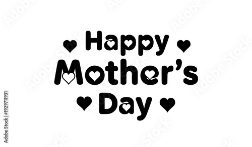 Decorative Happy Mothers Day Calligraphy Emblem with Hearts Vector Illustration