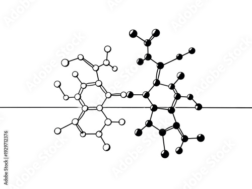 Molecular structure diagram with atoms and bonds in black and white illustration