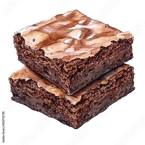 Brownies, watercolor clipart showcasing whimsical details and harmonious color flow, isolated on a white background.