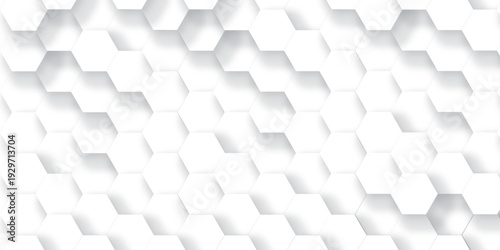 White Hexagonal Background. Luxury White Pattern. Futuristic honeycomb mosaic white background. Abstract embossed hexagon. Surface polygon pattern with glowing hexagon paper texture.	