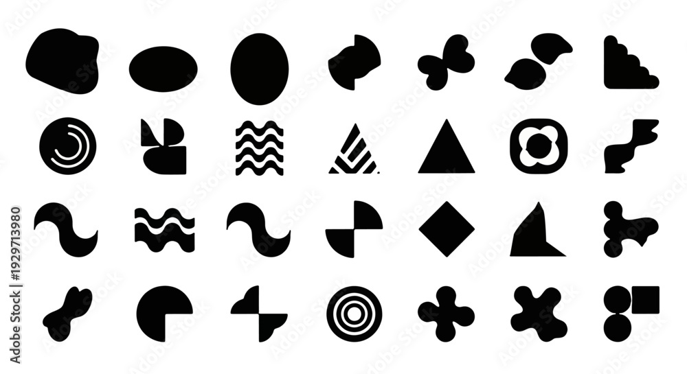 Fototapeta premium Abstract geometric shapes and icons set in black colors
