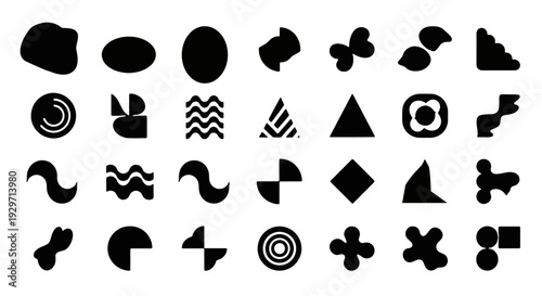 Abstract geometric shapes and icons set in black colors