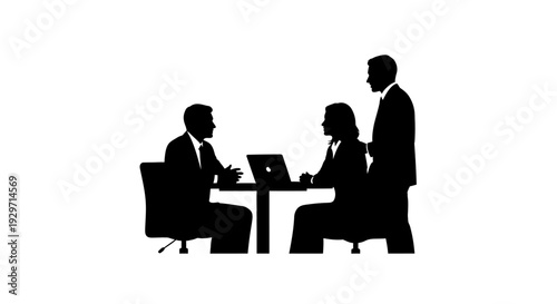 Meeting Silhouette: A group of professionals engage in a focused meeting, silhouetted against a plain backdrop, highlighting their collaboration and decision-making process.