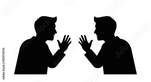 Dialogue Silhouette: Two figures engage in a dynamic exchange, their silhouettes conveying conversation and interaction. The monochrome aesthetic emphasizes the form.