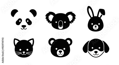 Cute Animal Face Collection: A delightful assortment of adorable animal faces, each with a unique charm, perfect for adding a touch of whimsy and cuteness to any project.