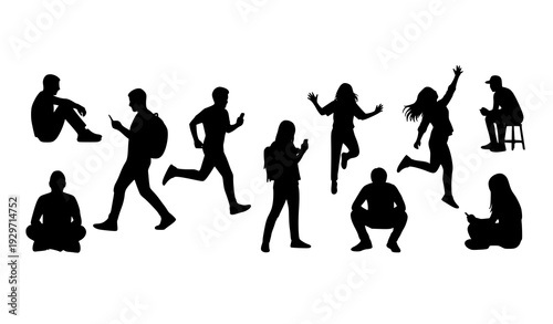 Minimal Human Silhouettes Activity Poses Flat Vector Illustration Set