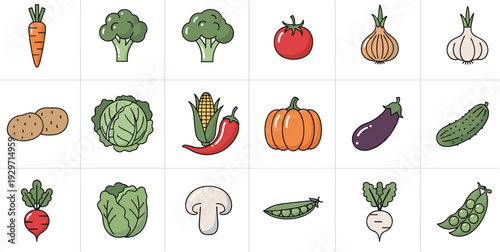 Colorful cartoon vegetables isolated on transparent background vector set