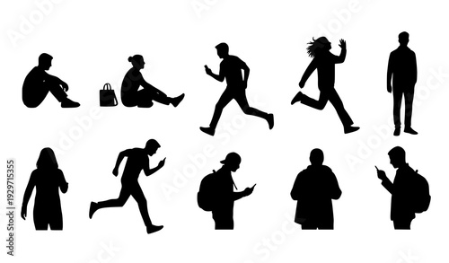 Minimal Human Silhouettes Activity Poses Flat Vector Illustration Set