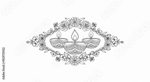 Ornate frame with three oil lamps and floral accents