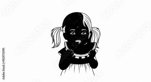 Stylized illustration of a young girl with pigtails eating a slice of watermelon