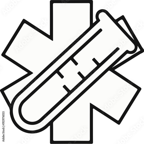 Medical star symbol with a test tube, representing healthcare and scientific discovery